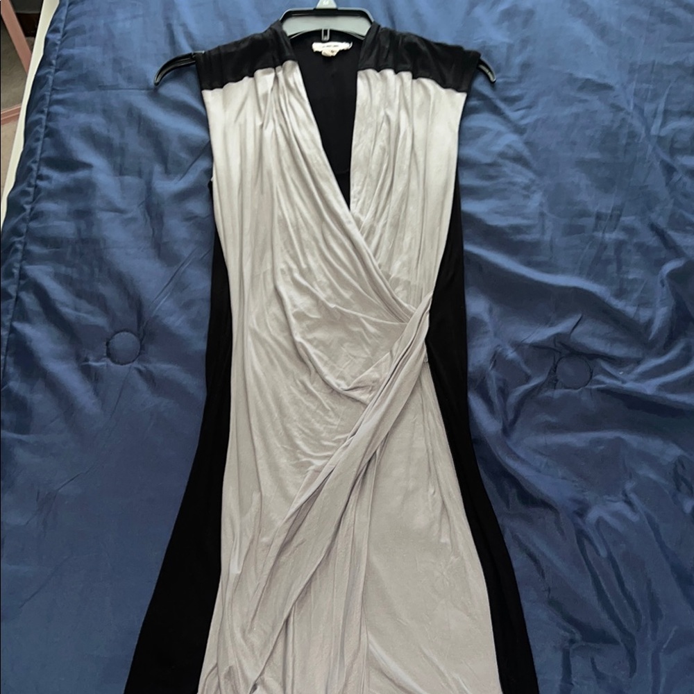 Helmut Lang Black and Gray Asymmetrical Sheath Dress